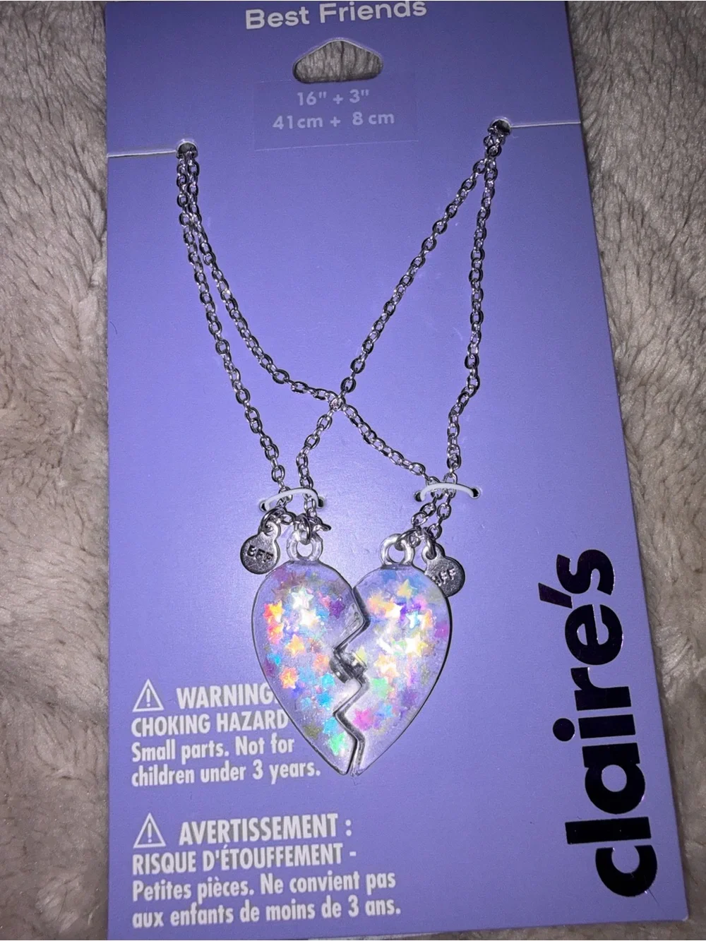 NWT-Claire's Clear Iridescent Star Best Friends Heart Pendant Necklace Set